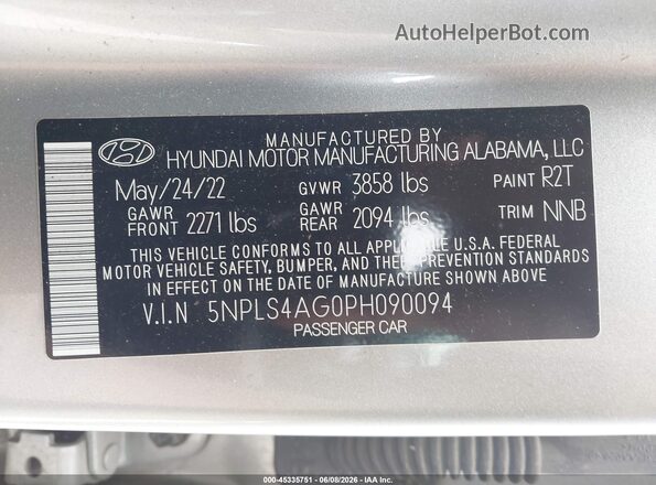 5NPLS4AG0PH090094 2023 HYUNDAI ELANTRA Silver Widok komory silnika