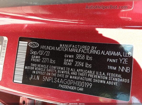 5NPLS4AG0PH100199 2023 HYUNDAI ELANTRA Red Vista del compartimento del motor