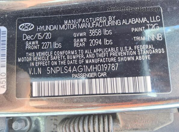 5NPLS4AG1MH019787 2021 HYUNDAI ELANTRA Серый Вид подкапотного пространства