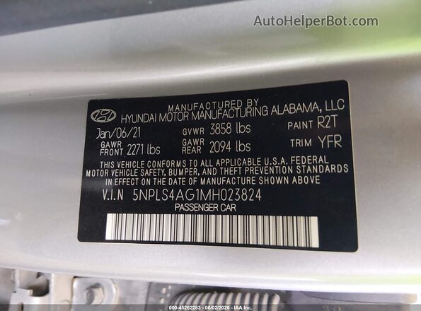5NPLS4AG1MH023824 2021 HYUNDAI ELANTRA Gray Vista del compartimento del motor