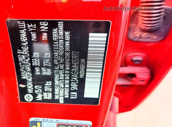 5NPLS4AG1MH051977 2021 HYUNDAI ELANTRA Red 