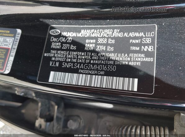 5NPLS4AG2MH016350 2021 HYUNDAI ELANTRA Черный Вид подкапотного пространства