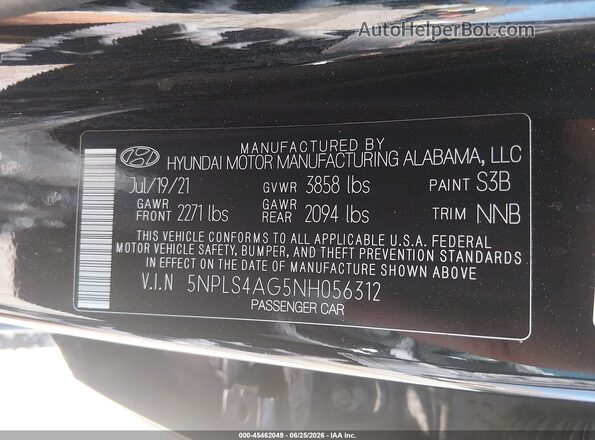 5NPLS4AG5NH056312 2022 HYUNDAI ELANTRA Черный Вид подкапотного пространства