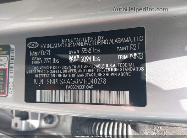 5NPLS4AG8MH040278 2021 HYUNDAI ELANTRA Silver Widok komory silnika