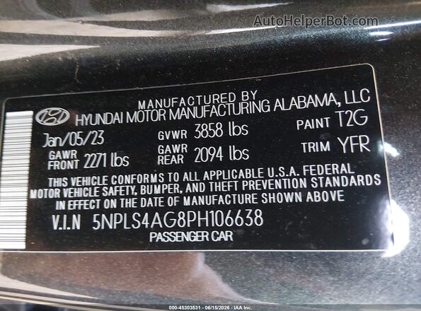 5NPLS4AG8PH106638 2023 HYUNDAI ELANTRA Gray Widok komory silnika