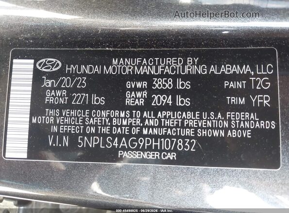 5NPLS4AG9PH107832 2023 HYUNDAI ELANTRA Gray Engine compartment view