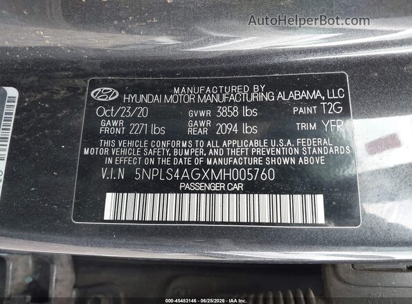 5NPLS4AGXMH005760 2021 HYUNDAI ELANTRA Gray Vista del compartimento del motor
