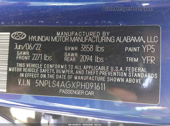 5NPLS4AGXPH091611 2023 HYUNDAI ELANTRA Синий Вид подкапотного пространства