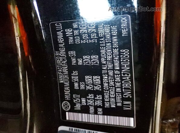 5NTJBDAE7NH031368 2022 HYUNDAI SANTA Black Widok komory silnika