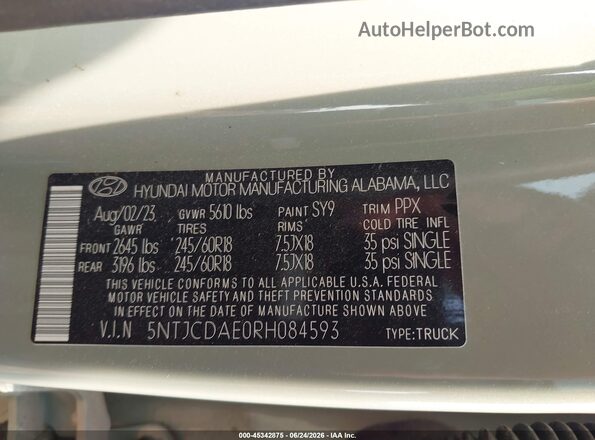 5NTJCDAE0RH084593 2024 HYUNDAI SANTA CRUZ Green Vista del compartimento del motor