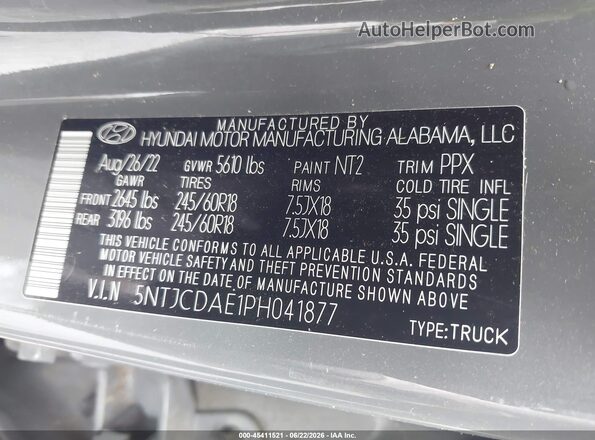 5NTJCDAE1PH041877 2023 HYUNDAI SANTA CRUZ Gray Շարժիչի բաժամունքի տեսք