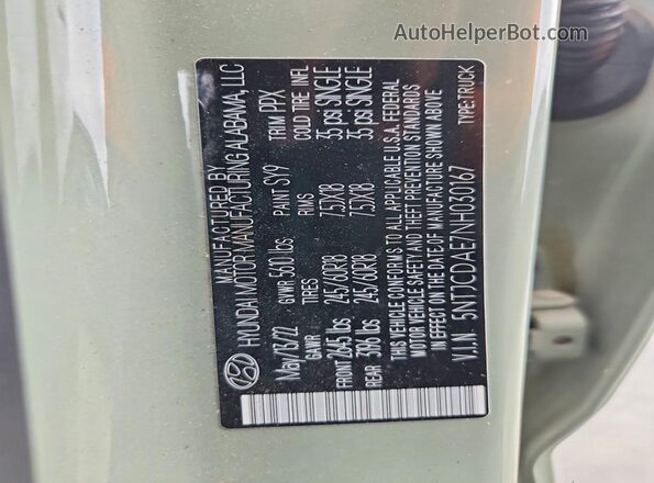 5NTJCDAE7NH030167 2022 HYUNDAI SANTA Green Engine compartment view