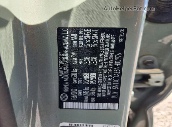 5NTJCDAE8NH017976 2022 HYUNDAI SANTA Green VIN sticker view