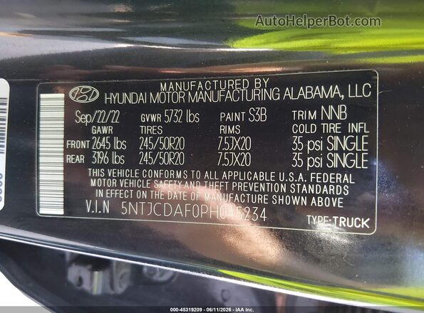 5NTJCDAF0PH045234 2023 HYUNDAI SANTA CRUZ Black 