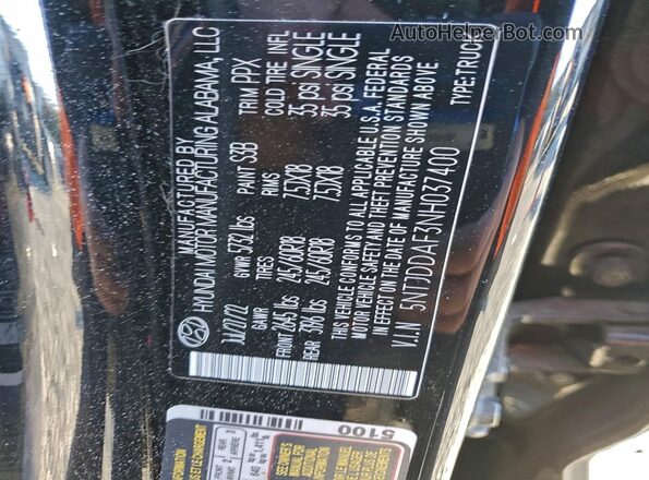 5NTJDDAF3NH037400 2022 HYUNDAI SANTA Black Вид наклейки з VIN-кодом