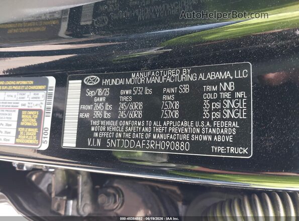 5NTJDDAF3RH090880 2024 HYUNDAI SANTA CRUZ Черный Вид подкапотного пространства