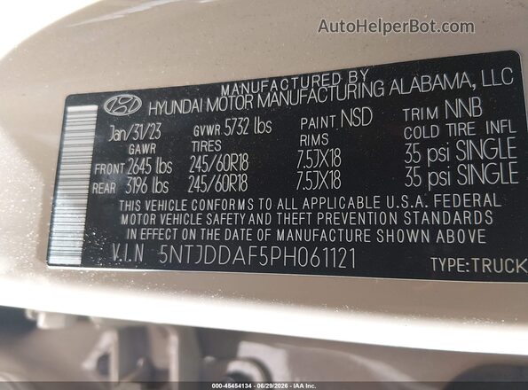 5NTJDDAF5PH061121 2023 HYUNDAI SANTA CRUZ Tan ძრავის განყოფილების ხედი
