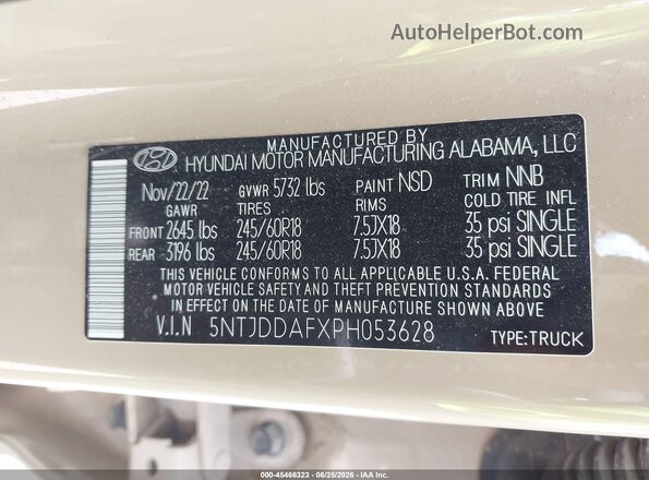 5NTJDDAFXPH053628 2023 HYUNDAI SANTA CRUZ Beige Вид підкапотного простору