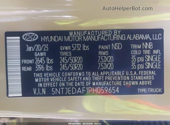 5NTJEDAF1PH059654 2023 HYUNDAI SANTA CRUZ Tan Շարժիչի բաժամունքի տեսք