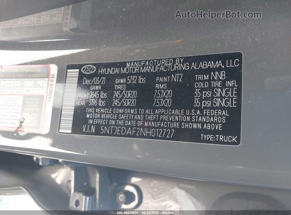 5NTJEDAF2NH012727 2022 HYUNDAI SANTA CRUZ Gray Engine compartment view