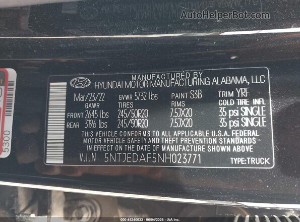 5NTJEDAF5NH023771 2022 HYUNDAI SANTA CRUZ Черный Вид подкапотного пространства