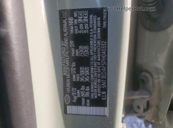 5NTJEDAF5PH040332 2023 HYUNDAI SANTA Beige VIN კოდის სტიკერის ხედი