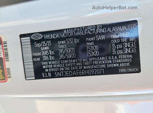 5NTJEDAF6RH092071 2024 HYUNDAI SANTA White 