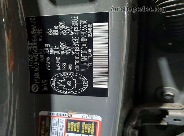 5NTJEDAF8NH033730 2022 HYUNDAI SANTA Gray Vista de la etiqueta del VIN