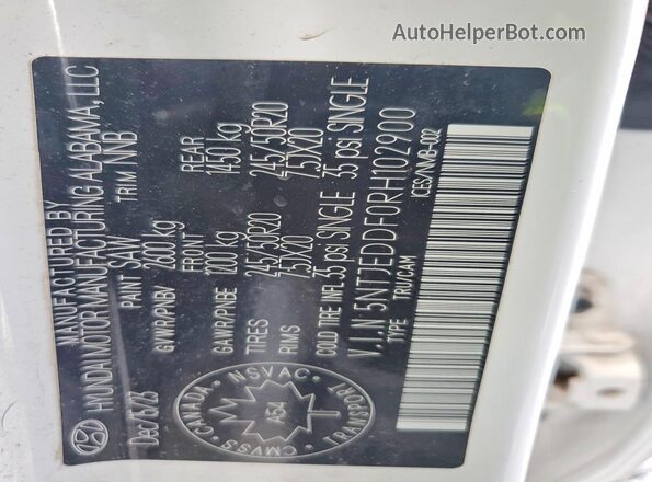 5NTJEDDF0RH102900 2024 HYUNDAI SANTA White VIN sticker view