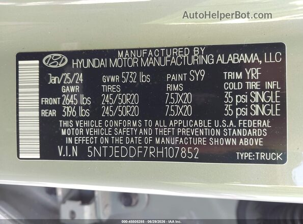 5NTJEDDF7RH107852 2024 HYUNDAI SANTA CRUZ Gray Vista del compartimento del motor