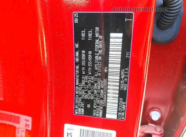 5TDAAAA5XSS029085 2025 TOYOTA GRAND Burgundy Widok naklejki z numerem VIN