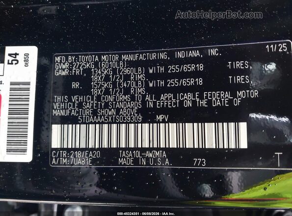 5TDAAAA5XTS039309 2026 TOYOTA GRAND HIGHLANDER Black Engine compartment view