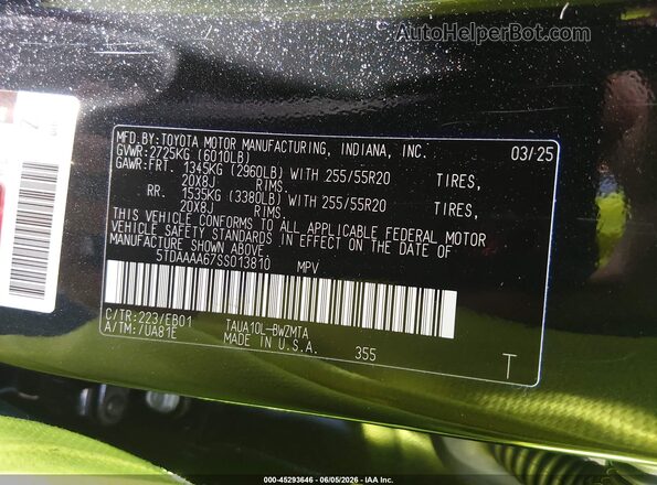 5TDAAAA67SS013810 2025 LEXUS TX 350 Black ძრავის განყოფილების ხედი