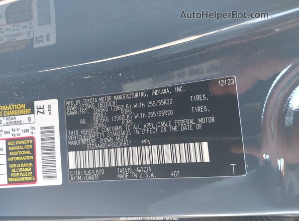 5TDAAAB54RS030841 2024 TOYOTA GRAND HIGHLANDER Blue Vista del compartimento del motor