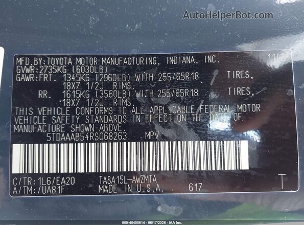 5TDAAAB54RS068263 2024 TOYOTA GRAND HIGHLANDER Gray Շարժիչի բաժամունքի տեսք