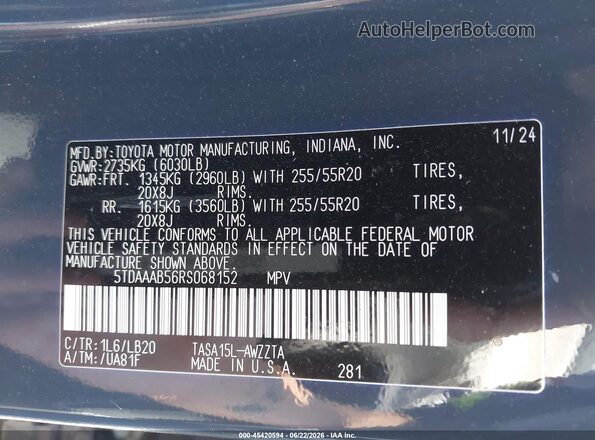 5TDAAAB56RS068152 2024 TOYOTA GRAND HIGHLANDER Gray Vista del compartimento del motor
