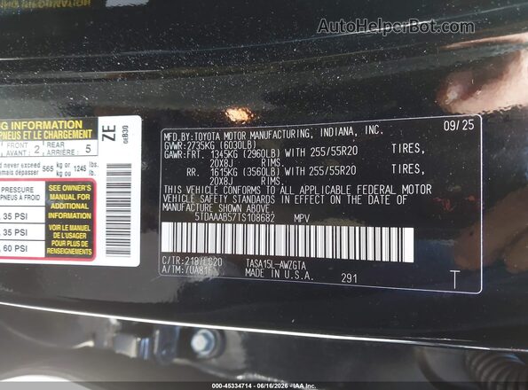 5TDAAAB57TS108682 2026 TOYOTA GRAND HIGHLANDER Черный Вид подкапотного пространства