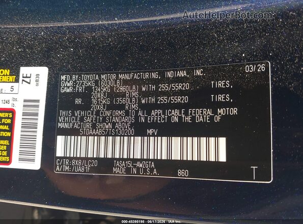 5TDAAAB57TS130200 2026 TOYOTA GRAND HIGHLANDER Blue 