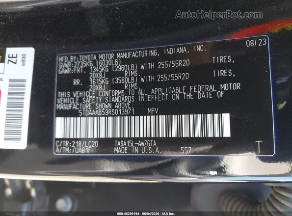 5TDAAAB59RS013971 2024 TOYOTA GRAND HIGHLANDER Черный Вид подкапотного пространства