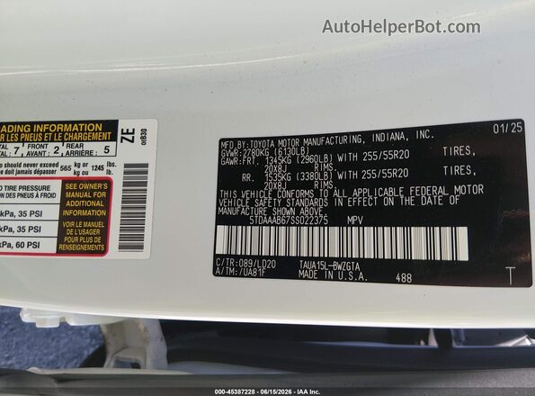 5TDAAAB67SS022375 2025 LEXUS TX 350 White ძრავის განყოფილების ხედი