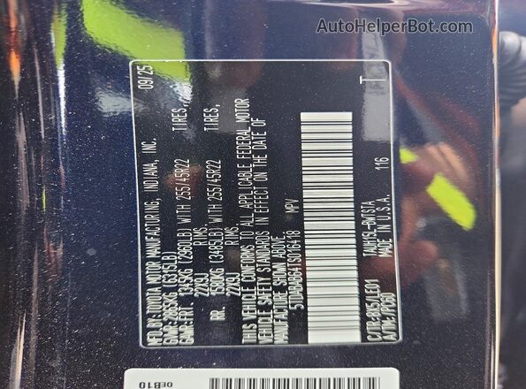 5TDABAB64TS016418 2026 LEXUS TX Blue VIN կոդի պիտակի տեսք