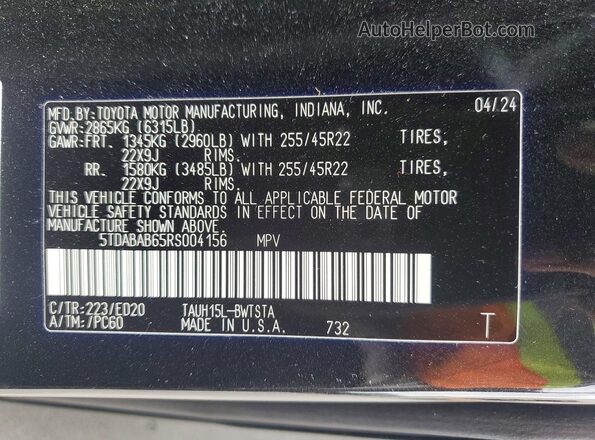 5TDABAB65RS004156 2024 LEXUS TX Black VIN კოდის სტიკერის ხედი