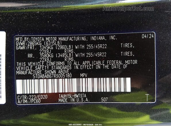 5TDABAB67RS005180 2024 LEXUS TX Black Вид підкапотного простору