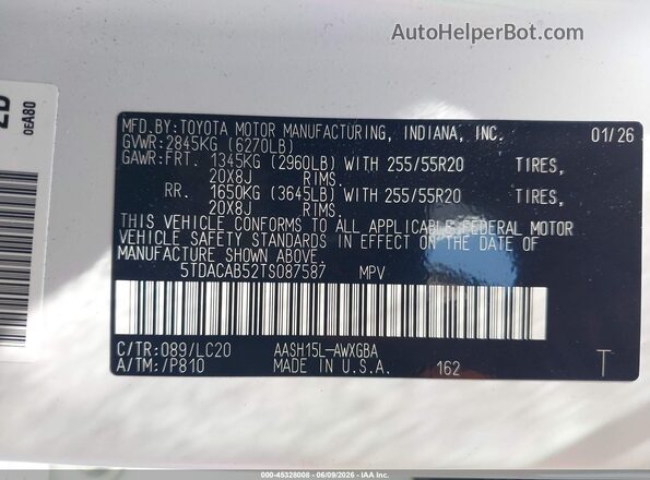 5TDACAB52TS087587 2026 TOYOTA GRAND HIGHLANDER HYBRID White 