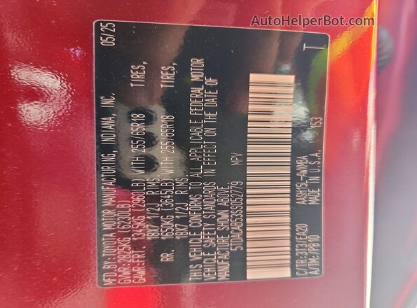 5TDACAB53SS052779 2025 TOYOTA GRAND Red VIN sticker view
