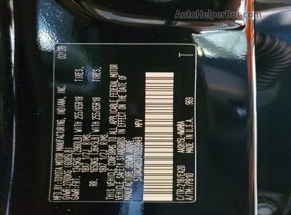 5TDACAB53TS093849 2026 TOYOTA GRAND Black Vista de la etiqueta del VIN