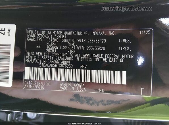 5TDACAB56TS076253 2026 TOYOTA GRAND HIGHLANDER HYBRID Black Widok komory silnika