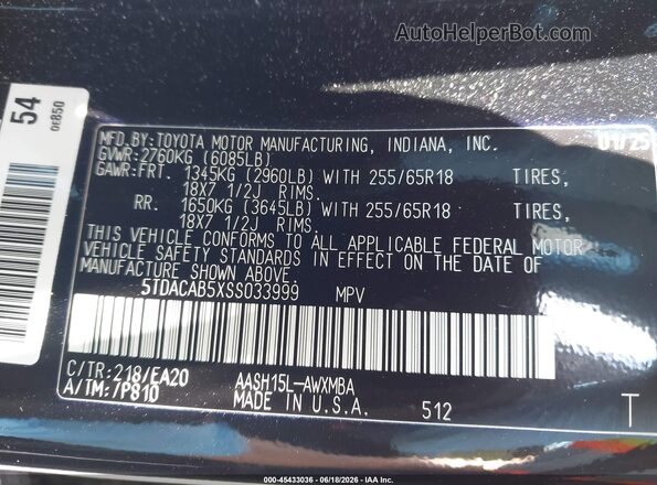 5TDACAB5XSS033999 2025 TOYOTA GRAND HIGHLANDER Black 