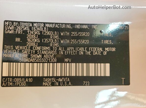 5TDADAB50SS021308 2025 TOYOTA GRAND Серый 