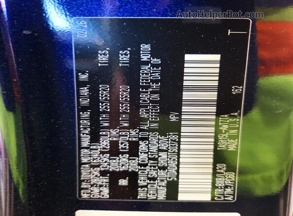 5TDADAB50TS037381 2026 TOYOTA GRAND Blue Vista de la etiqueta del VIN